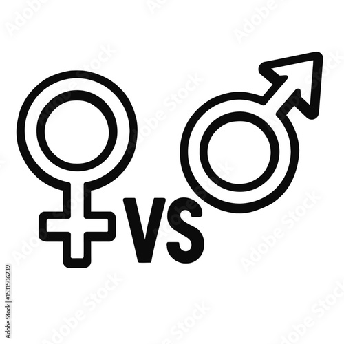 Male vs. Female Gender Symbols Vector Icon - Representing Gender Equality, Differences, or Comparison