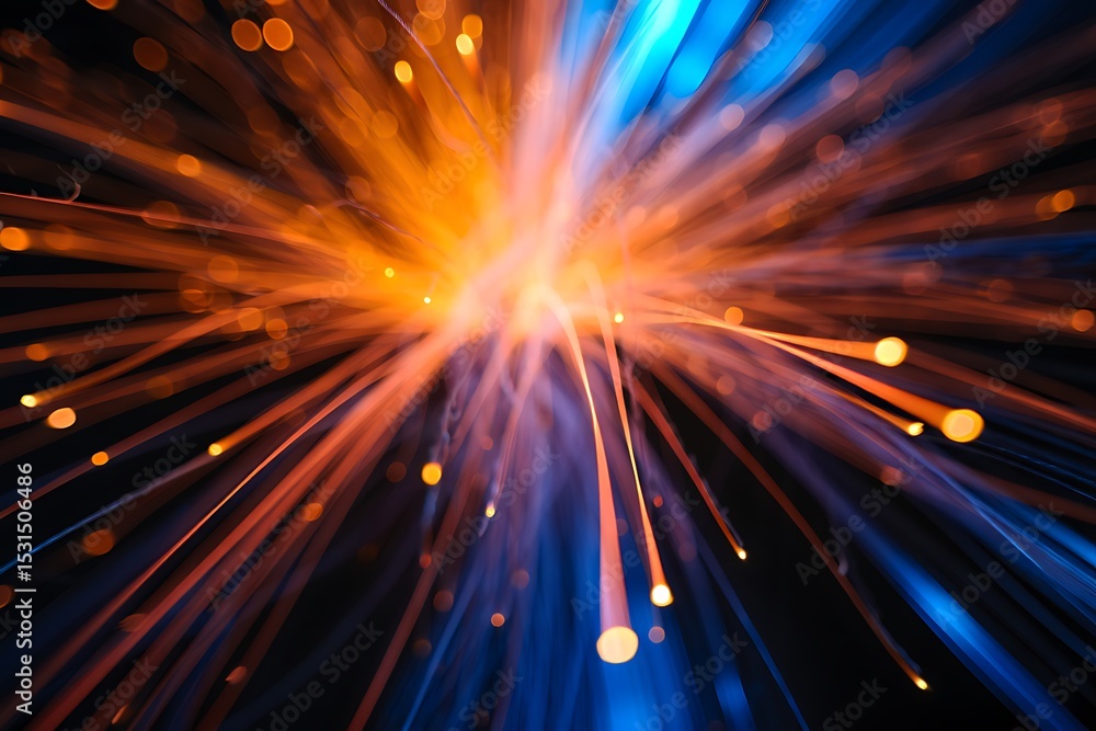 Naklejka premium Abstract Burst of Light Vibrant Orange and Blue Energy