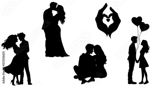 Stylish Silhouette Vector Set of Love Couples - Hugging, Sitting and Romantic Gestures