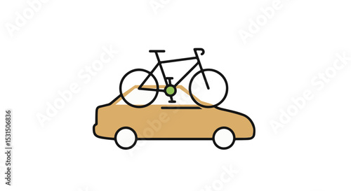 A car is carrying a bicycle on top.