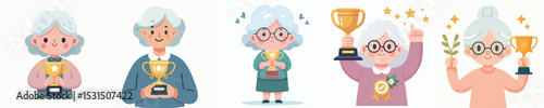 vector character grandma holding a cup