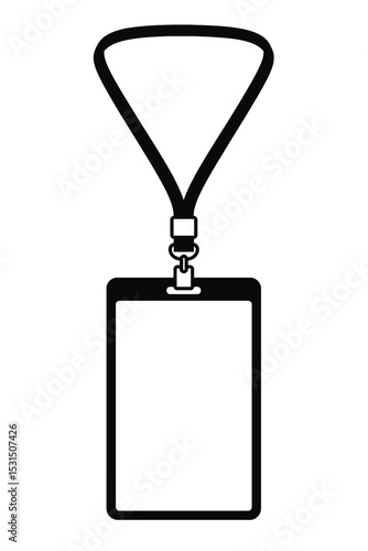 Black and White Blank ID Card Holder with Lanyard Vector Icon - Customizable Professional Badge Template