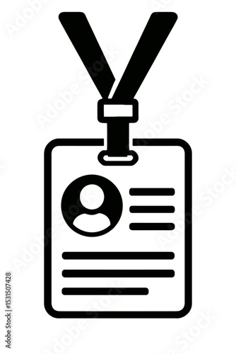 Black and White ID Card with Lanyard Vector Icon - Professional Identification Badge Graphic
