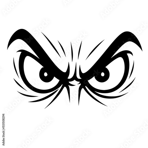 Black and White Outline Vector of Angry Eyes or Evil Glare