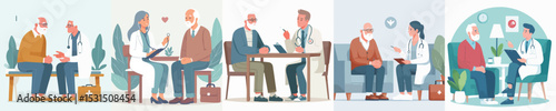 vector character grandfather talking with doctor