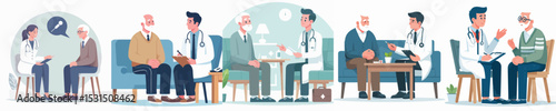 vector character grandfather talking with doctor
