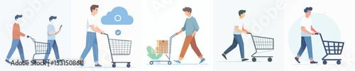 vector character pushing trolley