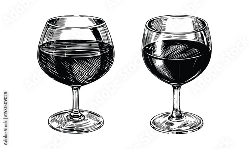 Hand-Drawn Wine Glasses Sketch - Classic Black & White Beverage Illustration