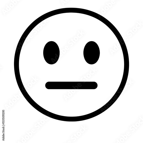 Neutral or Straight Face Emoji Icon - Black and White Vector Illustration