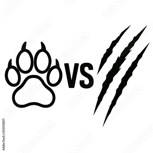 Simple Black and White Paw Print vs. Claw Marks Icon
