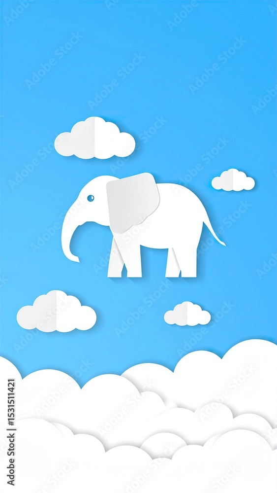 Fototapeta premium White Elephant Flying Above Clouds.