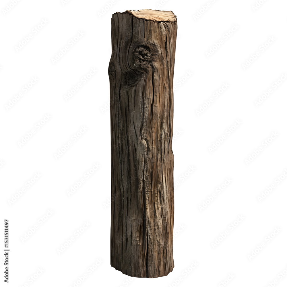 Fototapeta premium Weathered Wooden Log with Natural Grain and Knots on Black for Rustic Decor and Nature Photography
