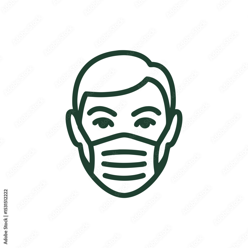 Line art illustration of a person wearing a surgical mask Line art illustration of a person wearing a surgical mask