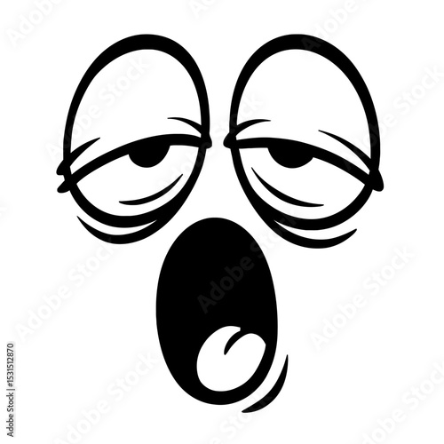 Simple Black and White Cartoon Tired or Yawning Face Icon