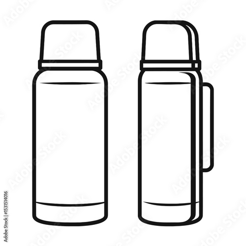 Simple Black and White Thermos Bottle Outline Icon - For Hot or Cold Beverages