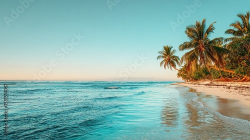 Wallpaper Mural Sunrise over Tropical Beach with Coconut Palm Trees and Calm Waves on Wet Sand Torontodigital.ca