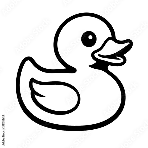 Simple Black and White Rubber Duck Toy Icon - Bathtime and Childhood Symbol
