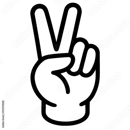 Simple Black and White Peace Sign Hand Gesture Icon - Symbol of Peace, Victory, and Love