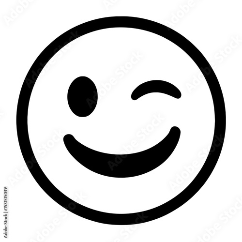 Simple Black and White Winking Smiley Face Emoji Icon for Flirty or Playful Moods