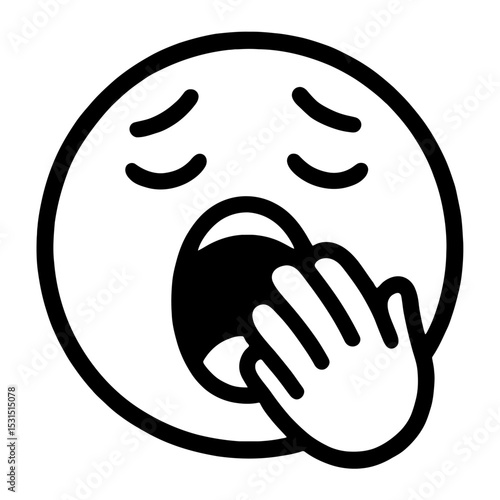 Black and White Yawning Emoji Icon for Tiredness and Sleepiness