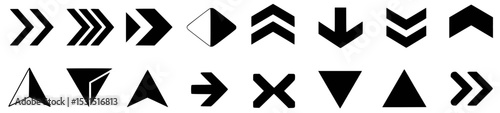Collection of various black arrow and triangle vector shapes for design and navigation elements