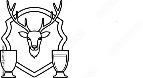 Elegant Forest Deer Head with Antlers – Outline Style
