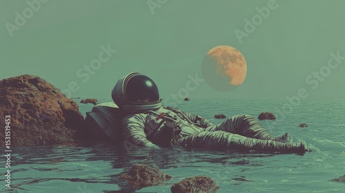 A retro-style depiction of a cosmonaut from the science fiction genre