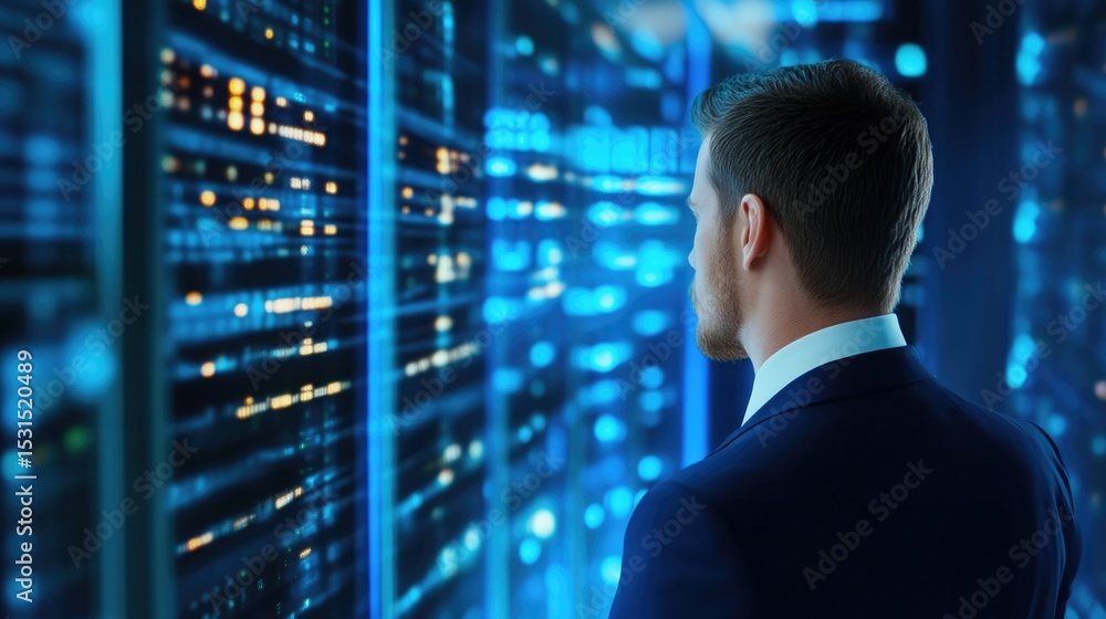 Fototapeta premium IT Specialist Observing Data Center Servers
