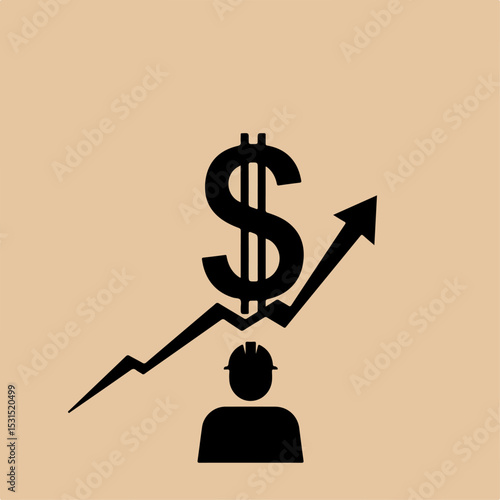 Construction worker income growth upward trend graphic