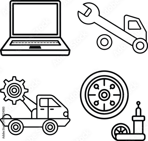 Repair concept editable stroke outline icons set isolated on white background flat vector illustration. Pixel perfect. 64 x 64.
