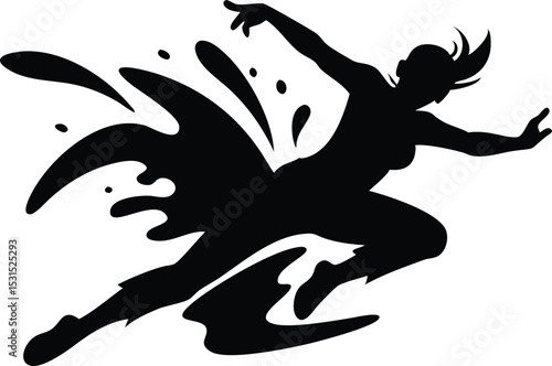 Dynamic Female Runner Silhouette with Splash Effect - Action Sports Vector