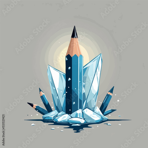 Creative block vector. Metaphor of frozen inspiration.