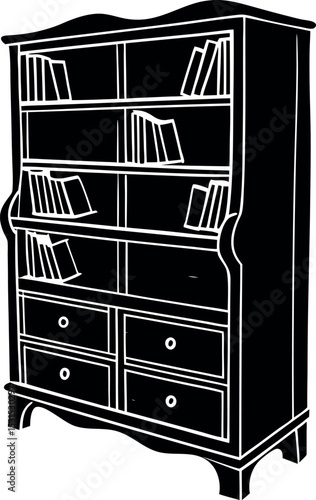 Standing Bookshelf With Drawers Shallotte On White Background