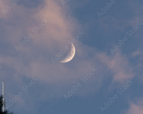 crescent moon at sunset with clouds