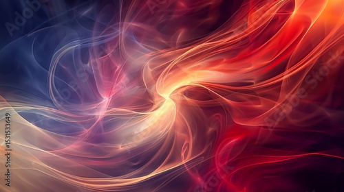 Dynamic swirls in fiery red, deep indigo, and soft beige with smooth transitions and ethereal lighting. This surreal abstract design is ideal for digital art, branding, packaging, web design, presenta