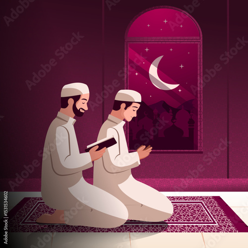 Two men worship their Lord in the month of Ramadan