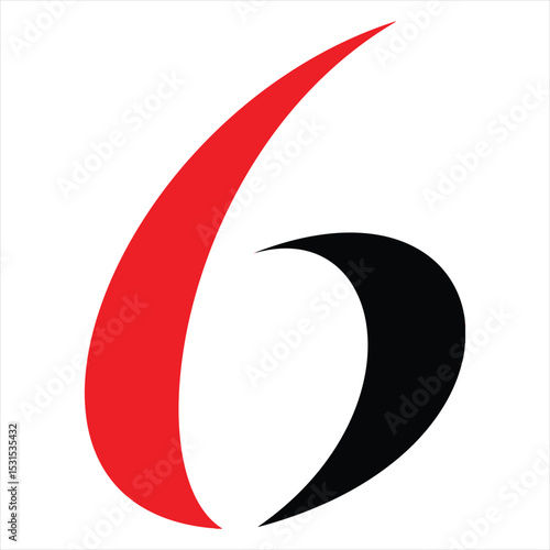 Stylish red and black number six graphic design.