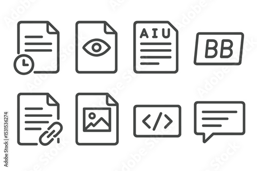 Online Forum Icons. Line style icons of online forums: draft post, preview post, post formatting, BBCode icon, link embed, image