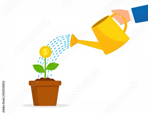 Watering a money plant, growth concept