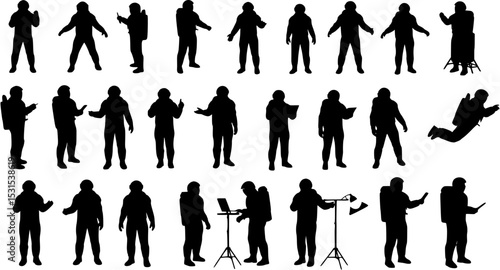 Astronaut silhouettes set, large pack of vector silhouette design, isolated white background
