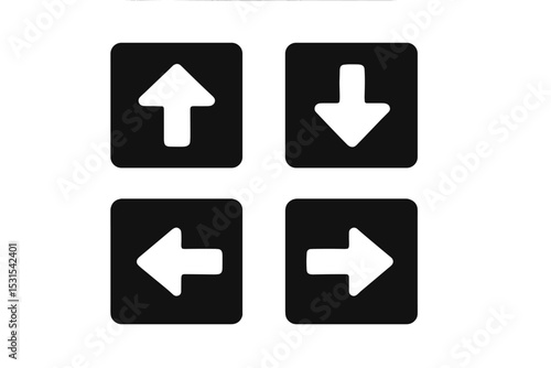 Directional Square Icons. Solid style icons of arrow in square: arrow up in square, arrow down in square, arrow left in square,