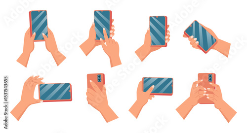 Hands Holding Smartphone in Different Position Set