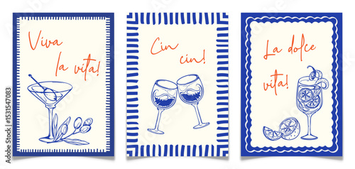 Collection of Italian Hand Drawn Cocktail Posters.