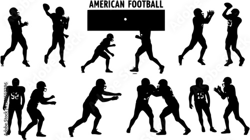 American football players in action dynamic silhouettes showcasing various plays and formations

