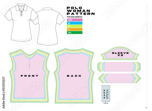 garment sewing pattern, urban clothes pattern. different sizes, polo shirt oversize pattern, woman clothing sewing, full-scale sewing