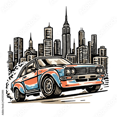 drift car vintage illustration