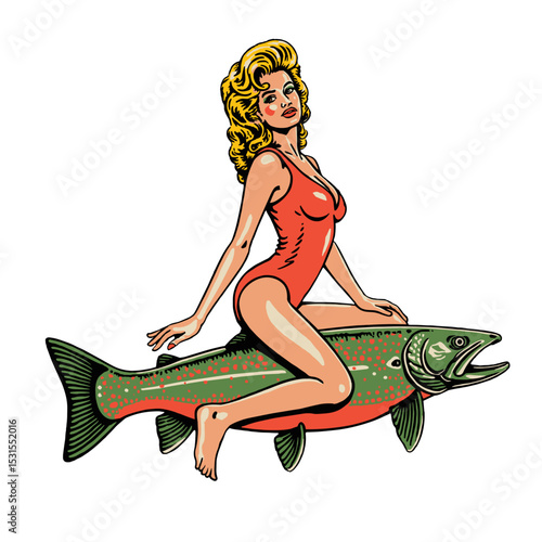 pin up girl riding fish