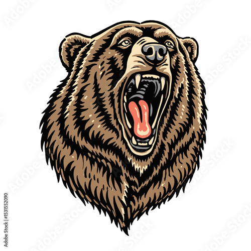 bear head scream vintage illustration