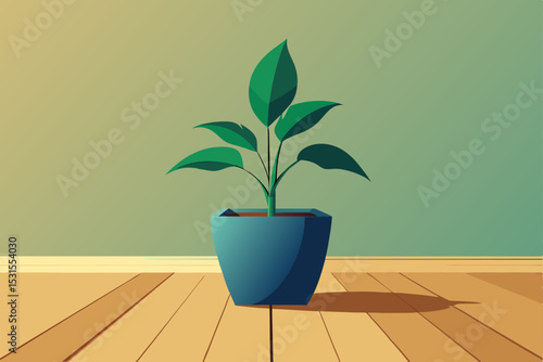 Vector illustration of a potted plant on a wooden floor