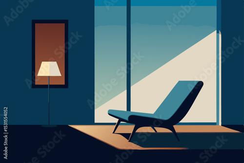 Vector illustration of a modern lounge chair by a window